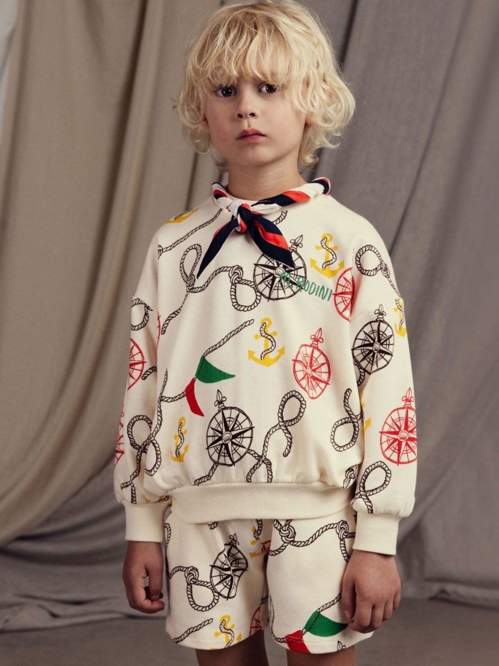 Mini Rodini Boys Cream Nautical Print Sweatshirt & Shorts Set Size 9-11 years
